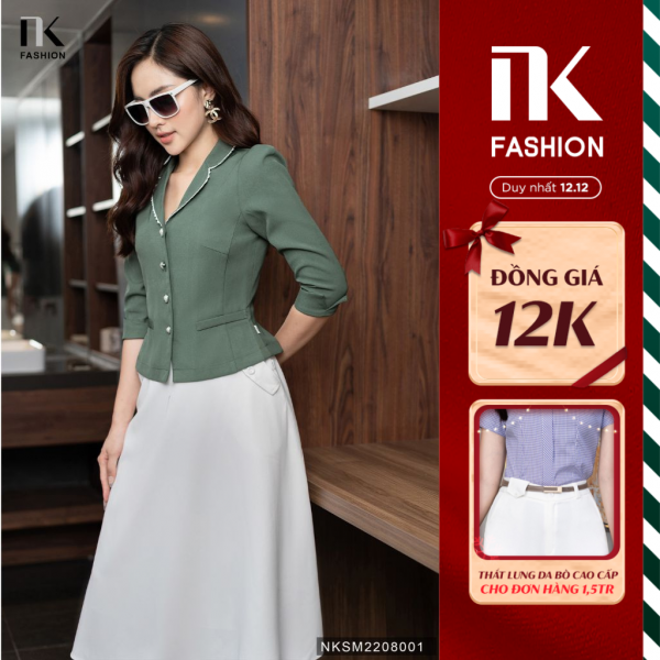 Áo Ký Giả Peplum NK Fashion NKSM2208001 Thiết Kế Tay Lỡ Cổ Phối Ren, Chất Liệu Nhập Hàn Mềm Mịn